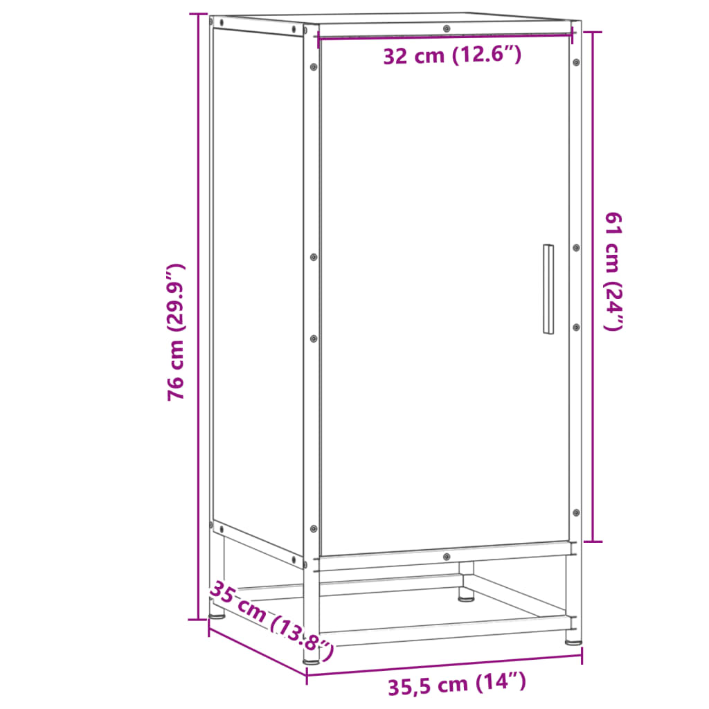 Komoda boja hrasta 35,5 x 35 x 76 cm konstruirano drvo i metal