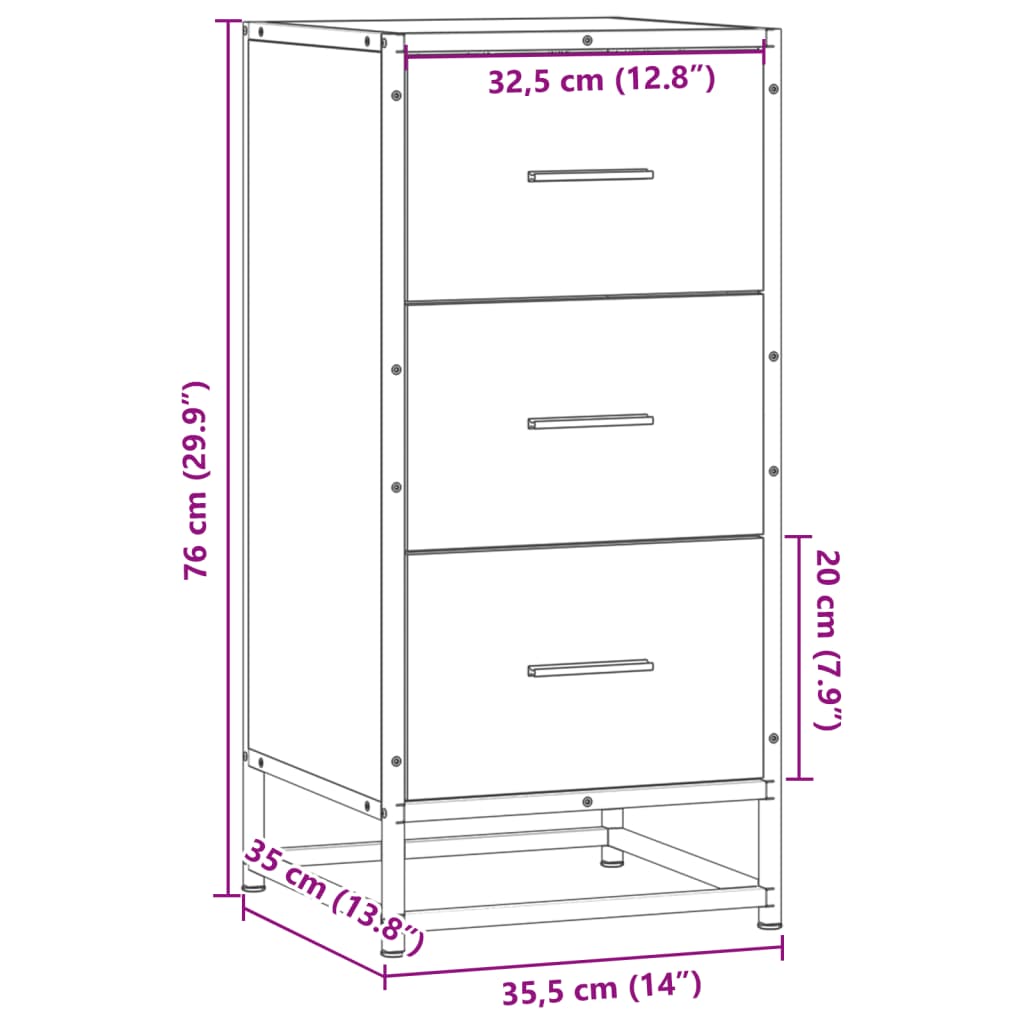 Komoda boja hrasta 35,5 x 35 x 76 cm konstruirano drvo i metal