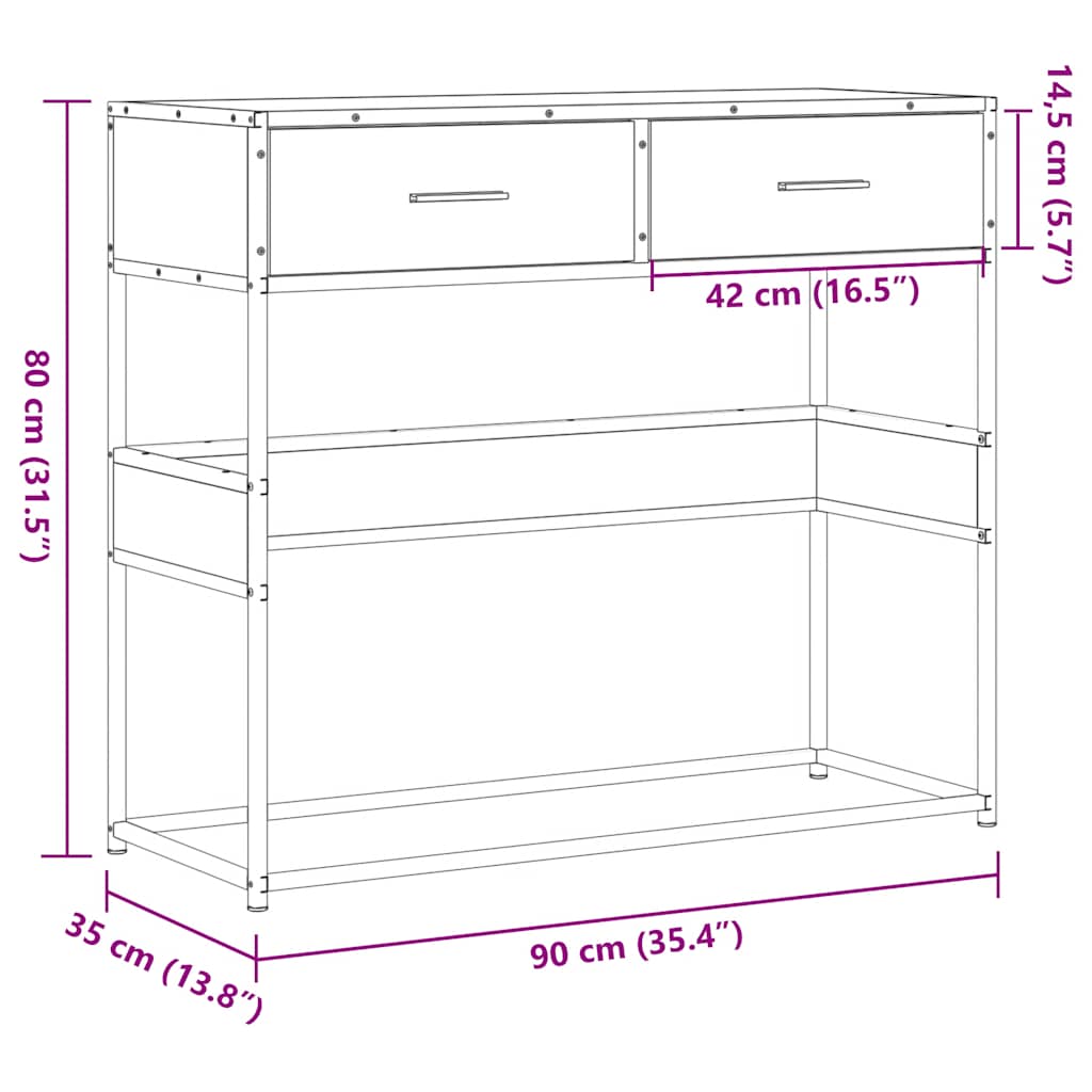 Konzolni stol boja hrasta sonome 90x35x80 cm konstruirano drvo