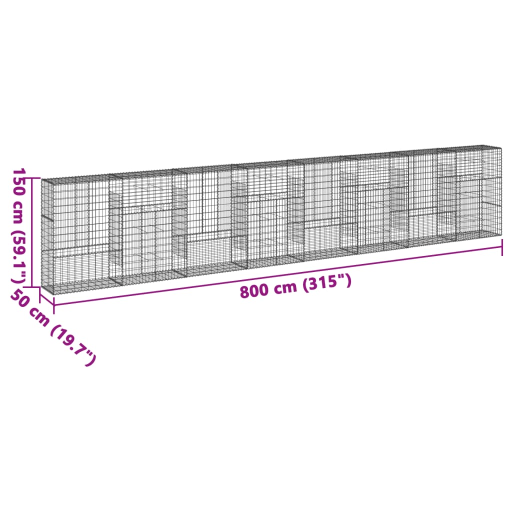 Gabionska košara s poklopcem 800x50x150 cm pocinčano željezo