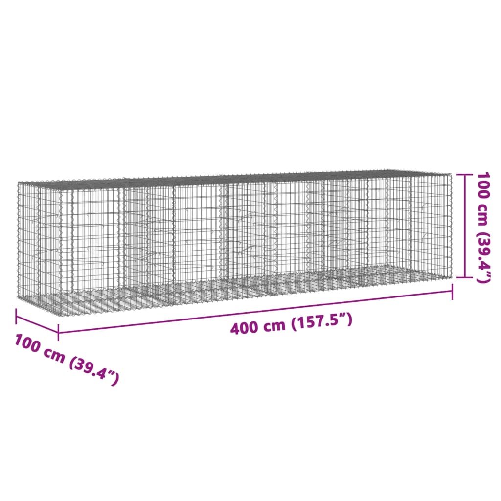 Gabionska košara s poklopcem 400x100x100 cm pocinčano željezo