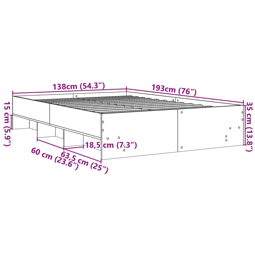 Okvir kreveta boja betona 135 x 190 cm od konstruiranog drva