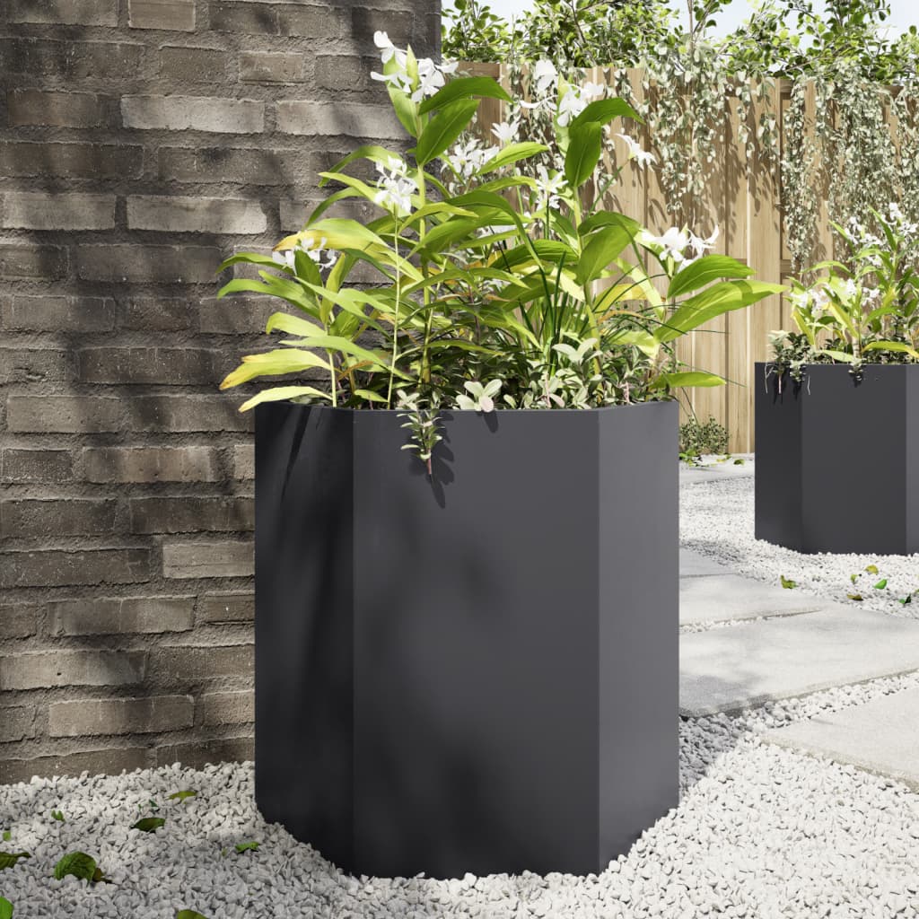 Vrtna sadilice 2 kom crna šesterokutna 46x40x45 cm čelična