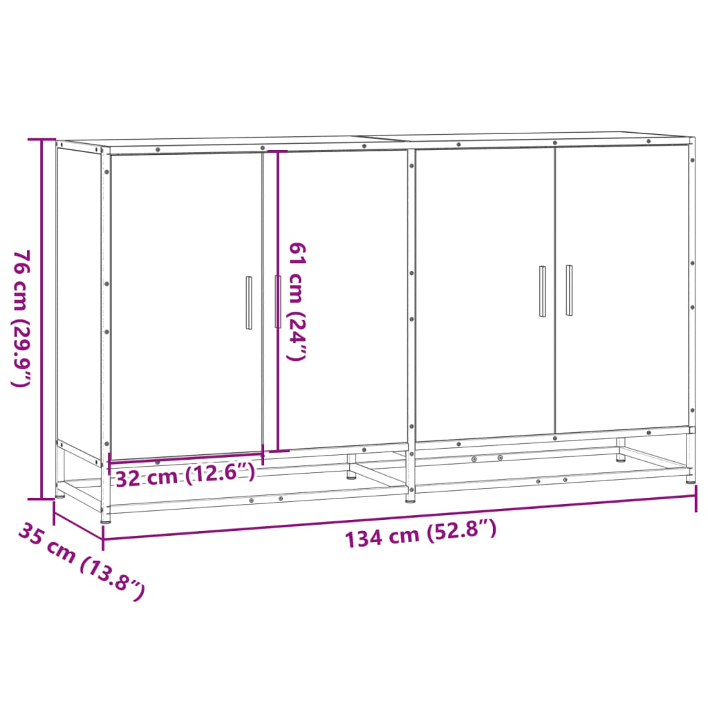 Komoda Siva Sonoma 134x35x76 cm Konstruirano drvo