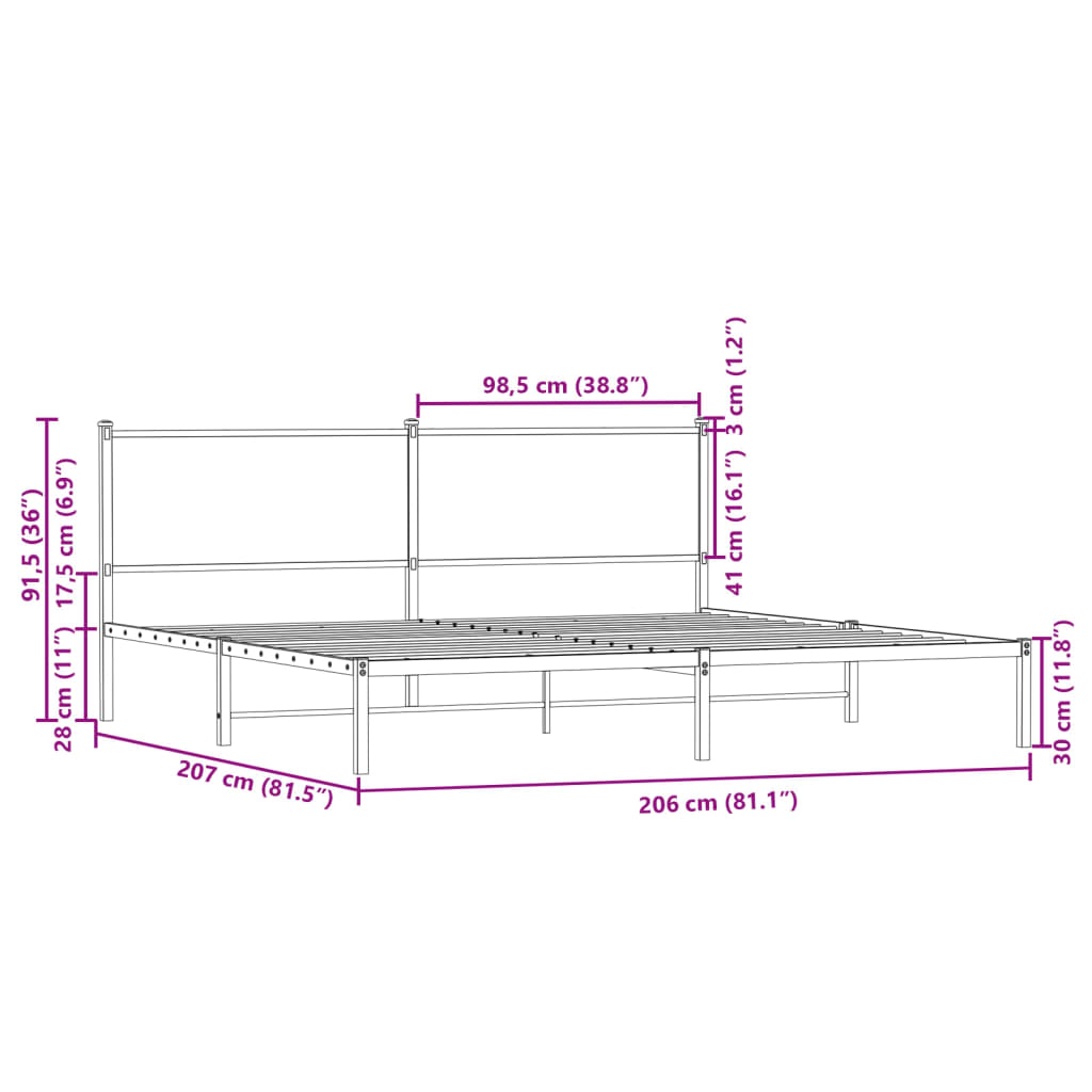 Metalni okvir kreveta bez madraca boja hrasta 200x200 cm