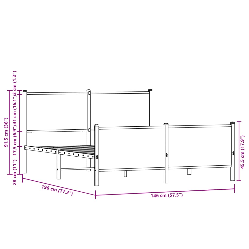 Metalni okvir kreveta bez madraca smeđa boja hrasta 140x190 cm
