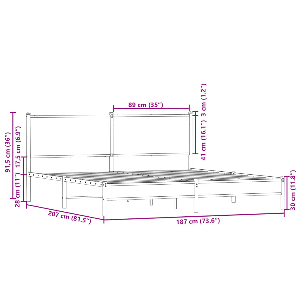 Metalni okvir kreveta bez madraca dimljeni hrast 180x200 cm