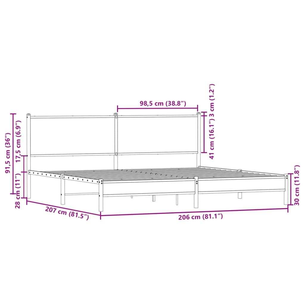 Metalni okvir kreveta bez madraca boja hrasta 200x200 cm