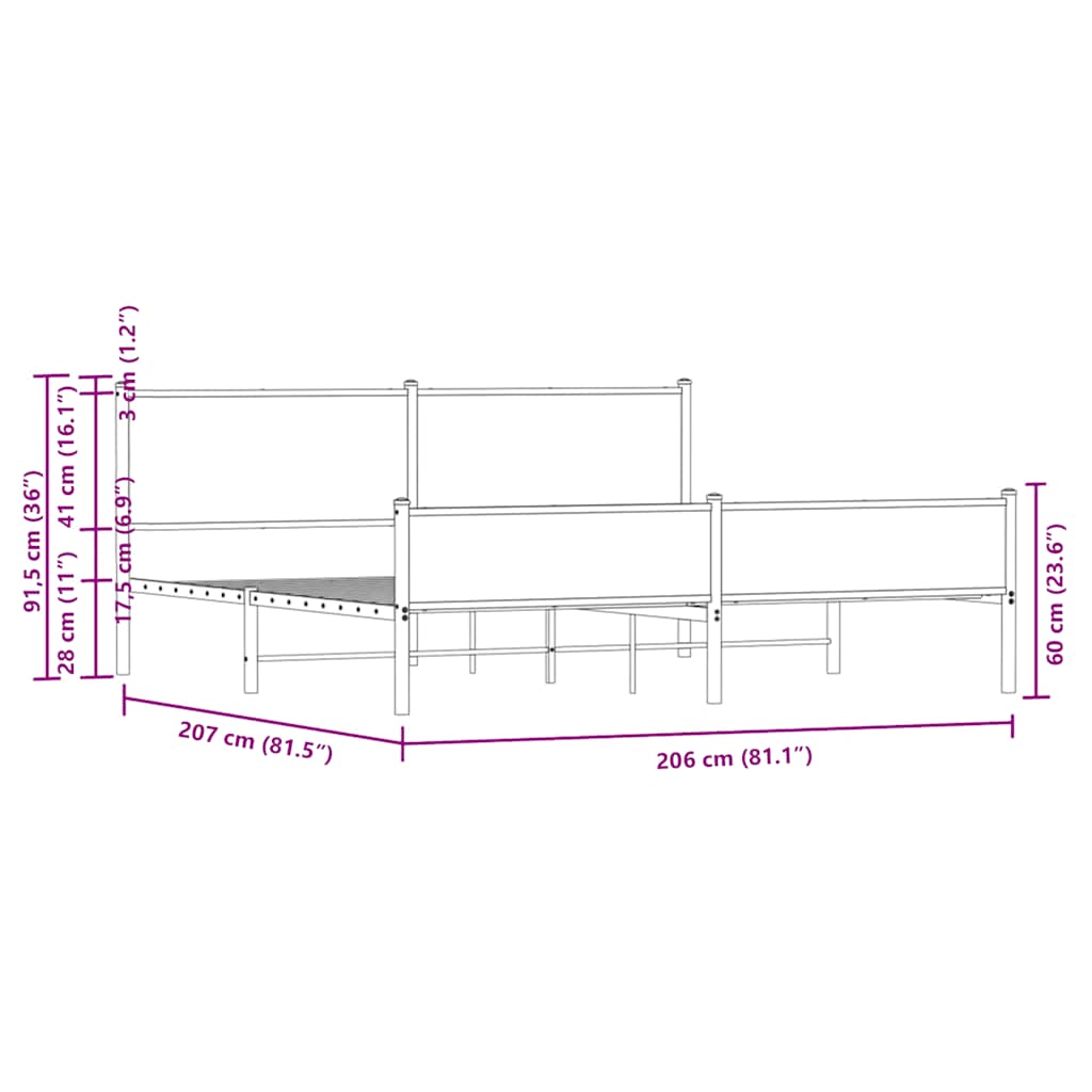 Metalni okvir kreveta bez madraca boja hrasta 200x200 cm