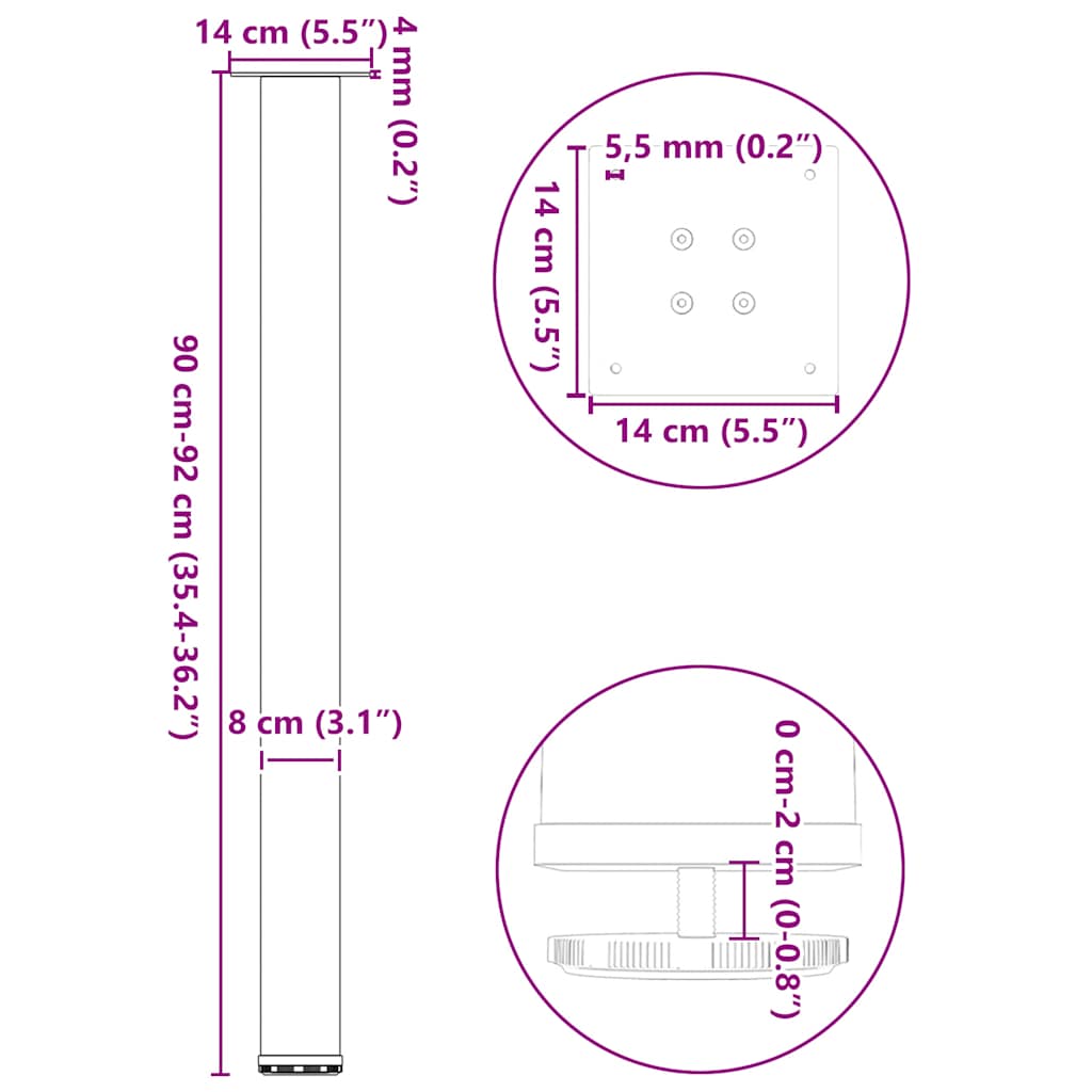 Noge za barski stol 4 kom Bijele 90-92 cm Čelične