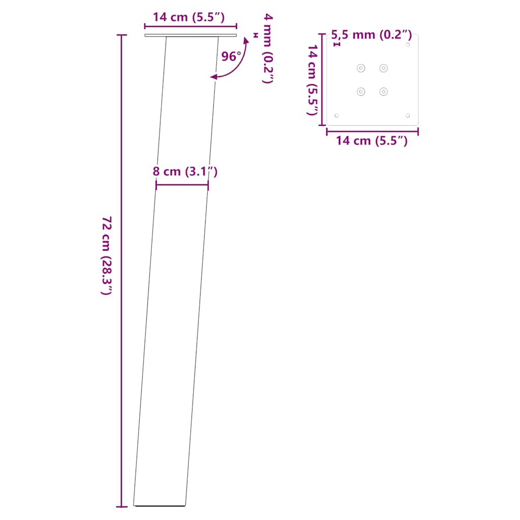 Noge za konzolni stol 4 kom Bijele 72 cm Čelik
