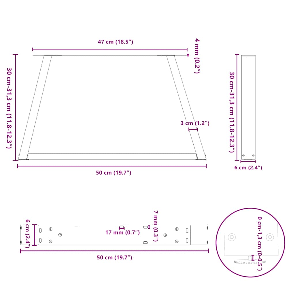 Noge za klub stolić V-oblika 2 kom antracit 50 x (30-31,3) cm čelik