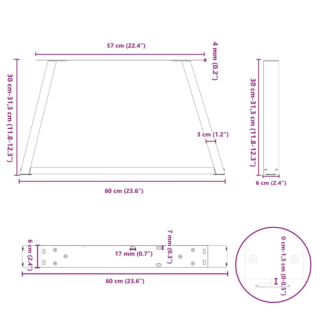 Noge za klub stolić V-oblika 2 kom Bijele 60 x (30-31,3) cm Čelik