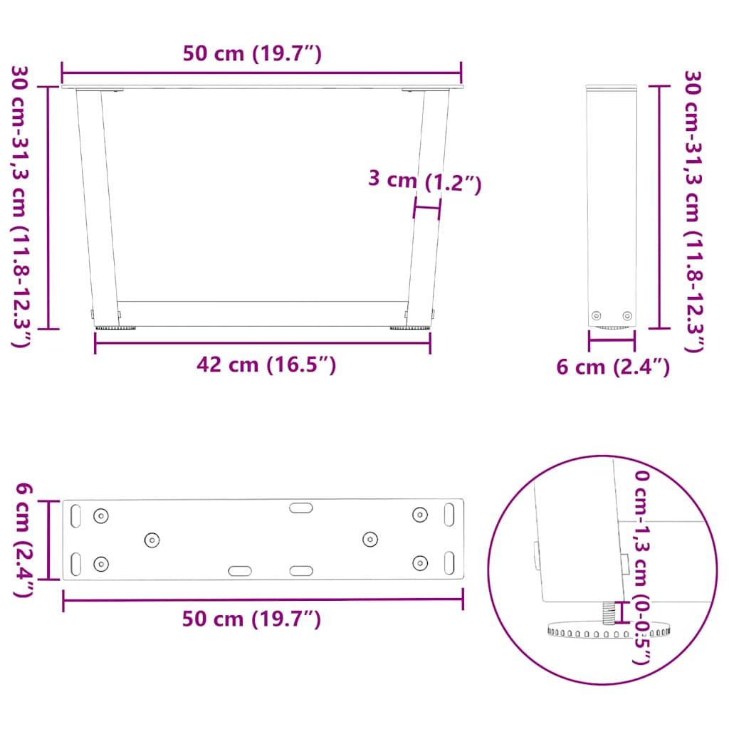 Noge za klub stolić V-oblika 2 kom antracit 50 x (30-31,3) cm čelik