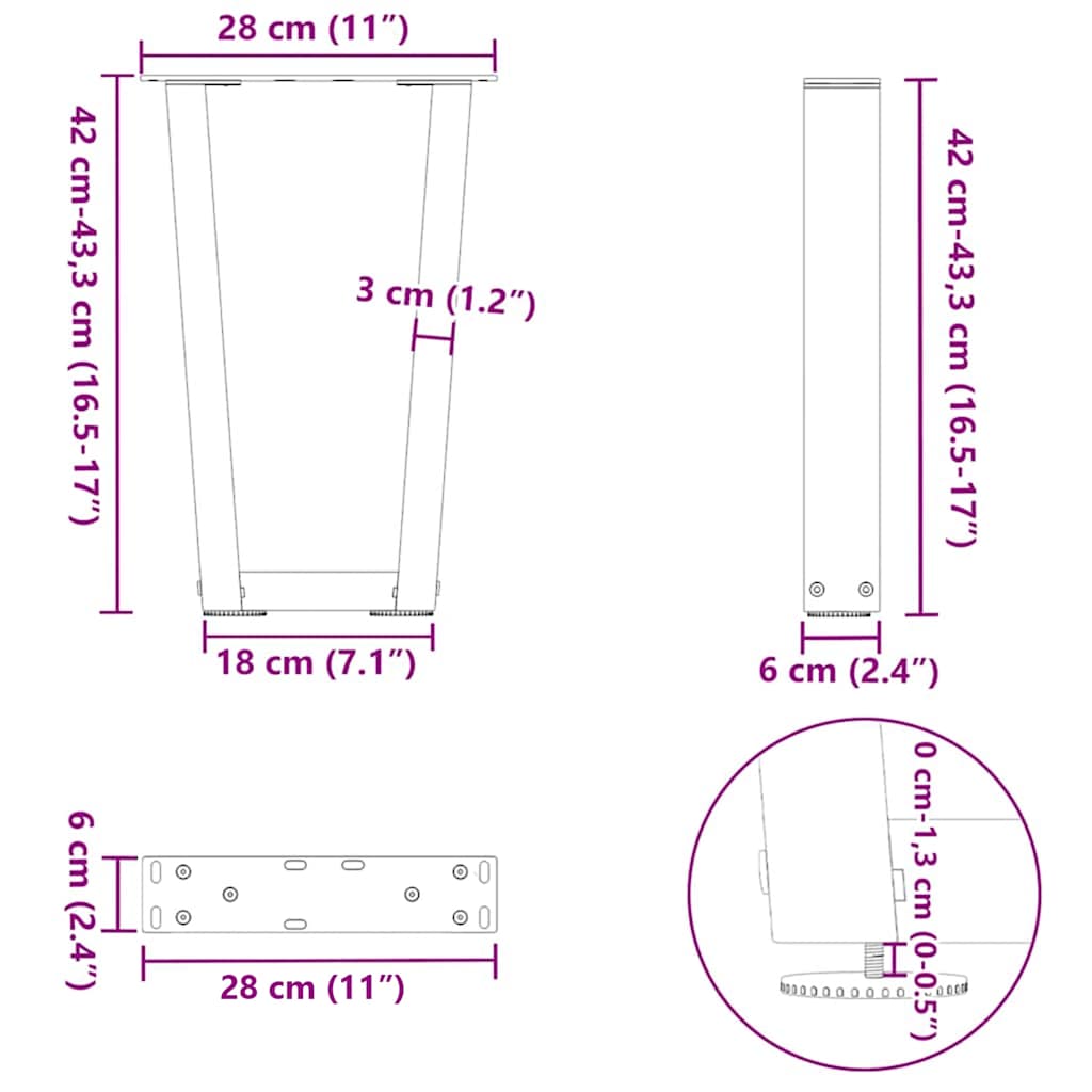 Noge za klub stolić V-oblika 2 kom antracit 28 x (42-43,3) cm čelik