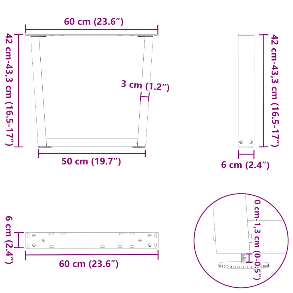 Noge za klub stolić V-oblika 2 kom Crne 60 x (42-43,3) cm Čelik