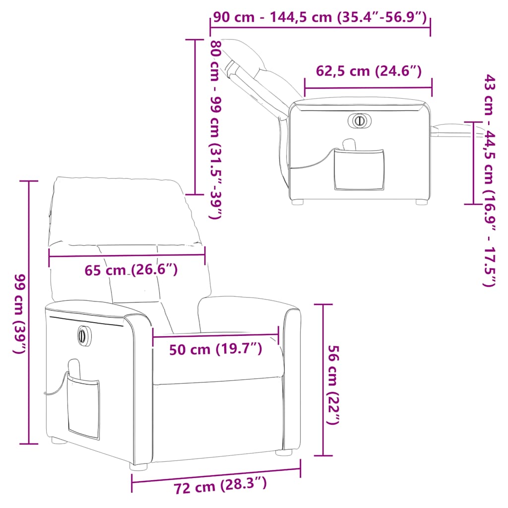 Električni masažni naslonjač od tkanine crvena boja vina