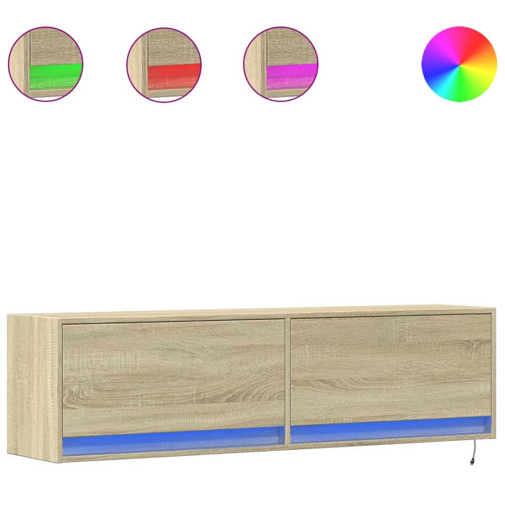 Zidni TV ormarić s LED svjetlima boja hrasta sonome 140x31x38cm