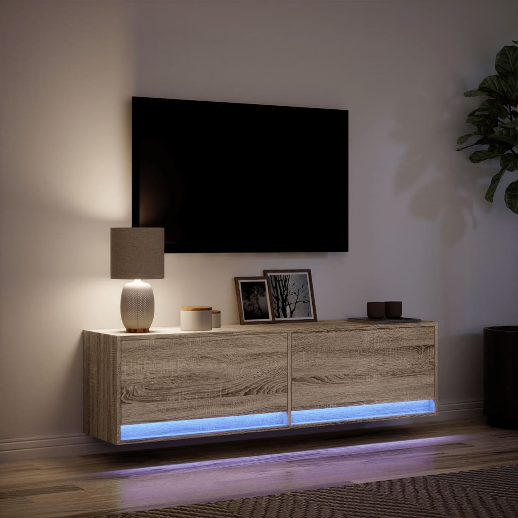 Zidni TV ormarić s LED svjetlima boja hrasta sonome 140x31x38cm