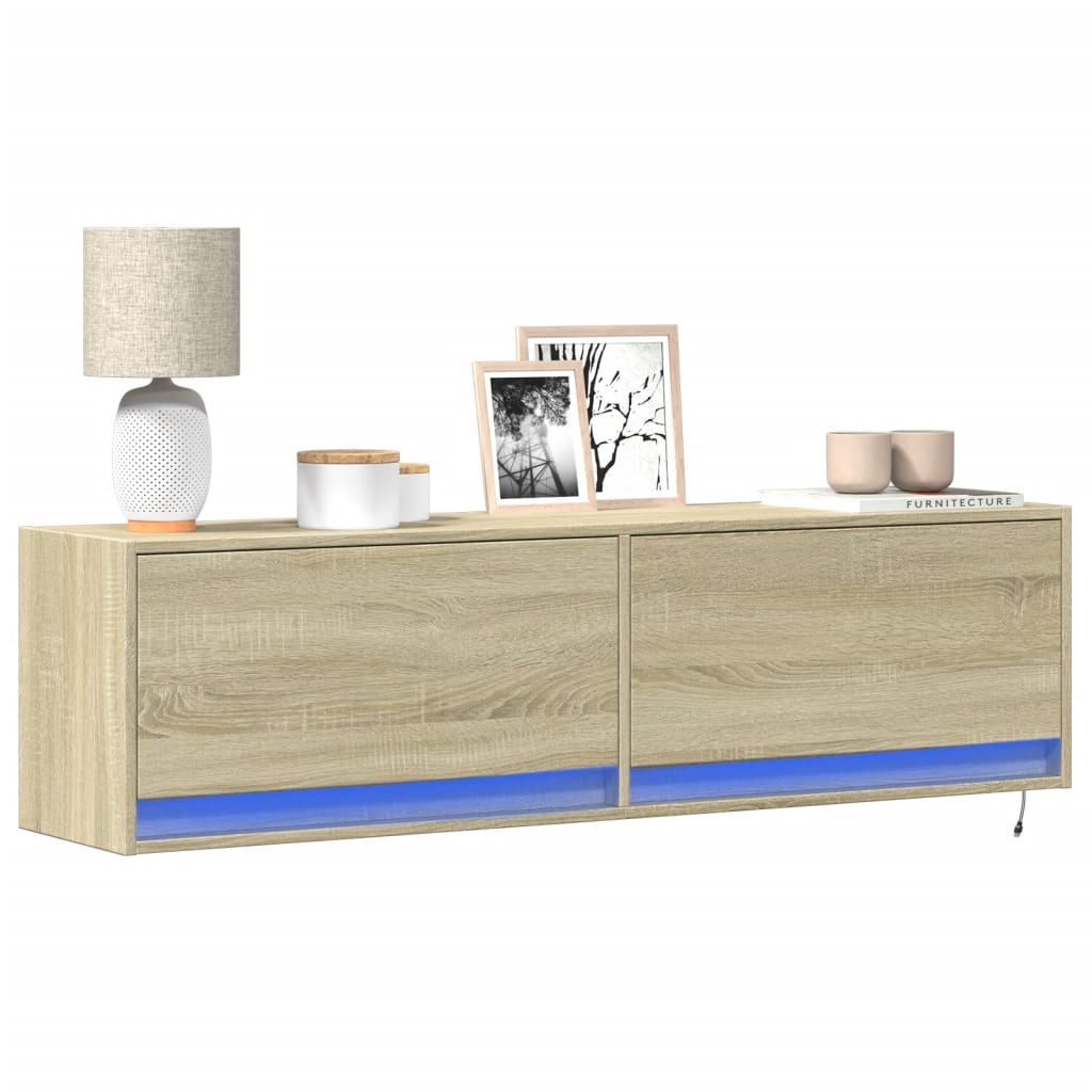 Zidni TV ormarić s LED svjetlima boja hrasta sonome 140x31x38cm