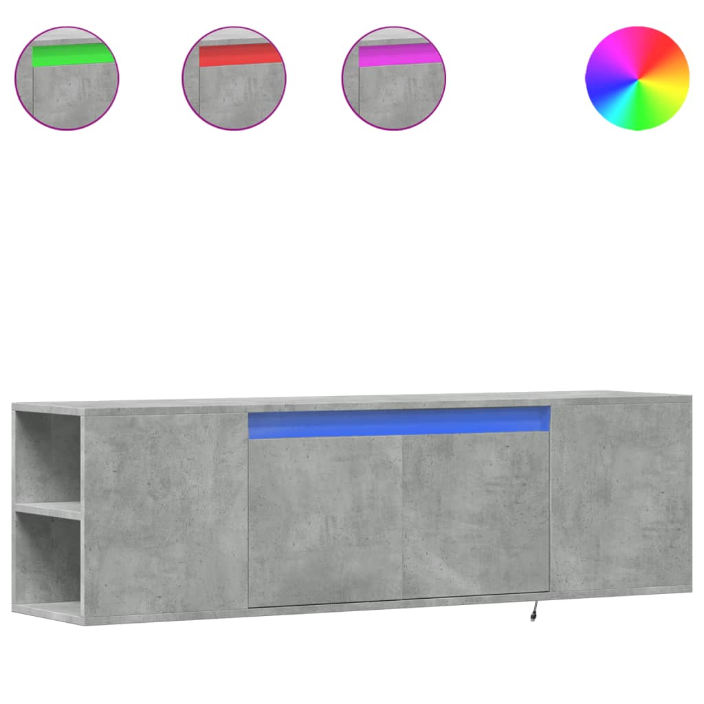 Zidni TV ormarić s LED svjetlima boja betona 135x31x39,5 cm