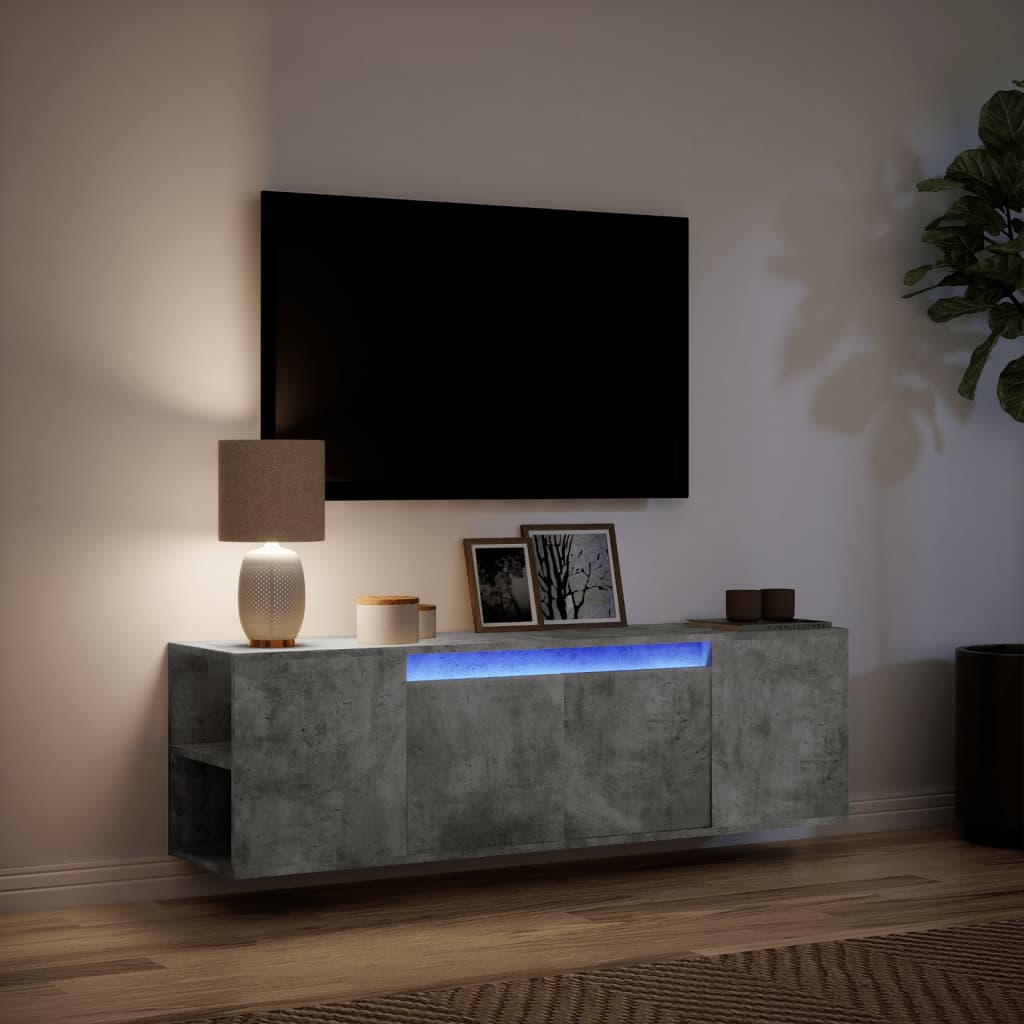 Zidni TV ormarić s LED svjetlima boja betona 135x31x39,5 cm
