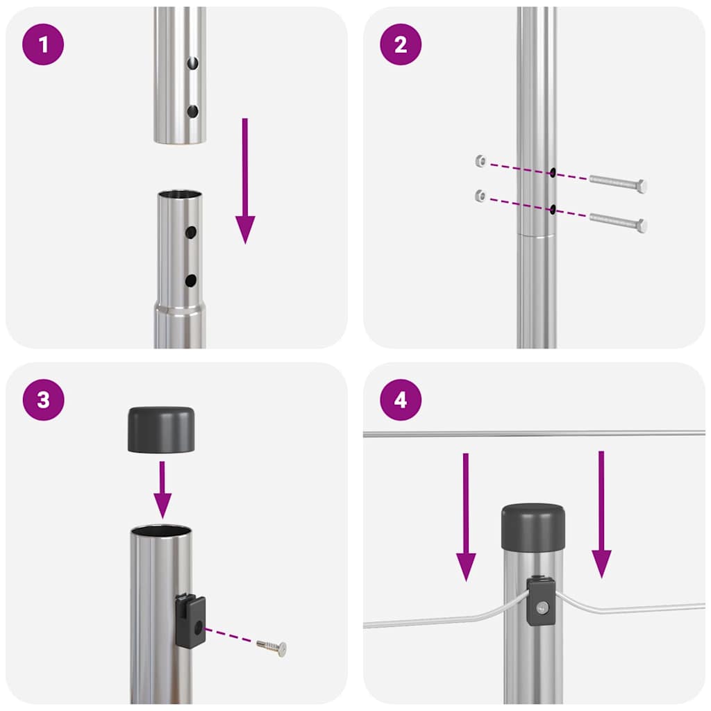 Ugrađeni stup za ogradu 26 kom. Srebrna Čelik obložen prahom