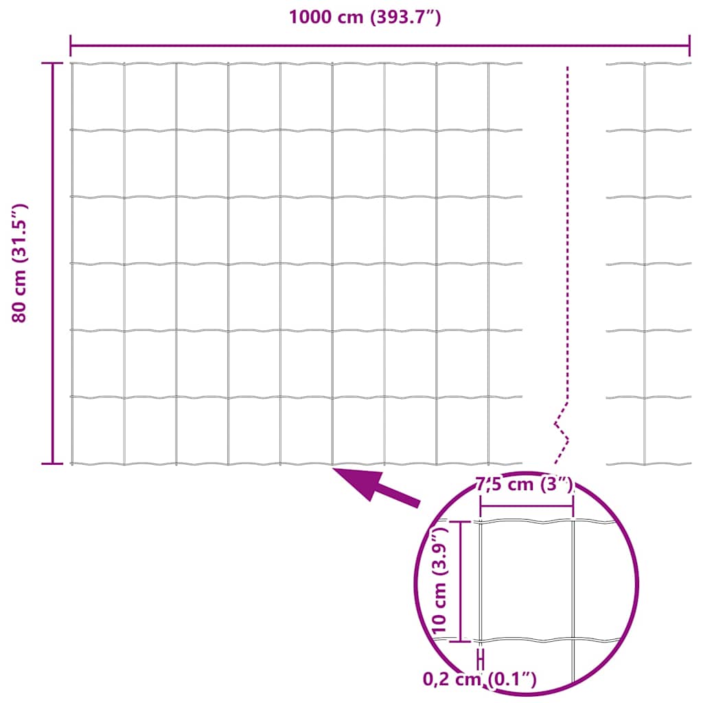 Temeljna zavarena žičana ograda 10 x 0,8 m (Š x V)