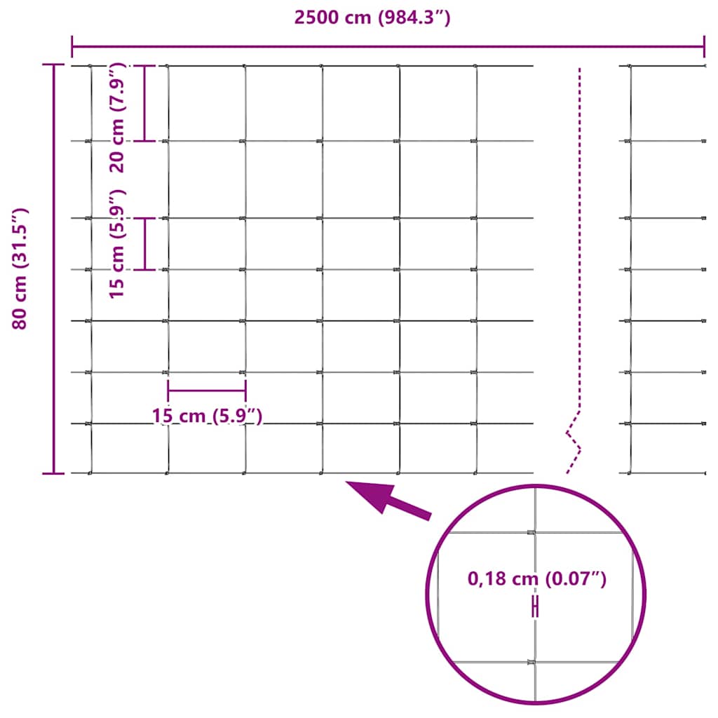 Temeljna zavarena žičana ograda 25 x 0,8 m (Š x V)