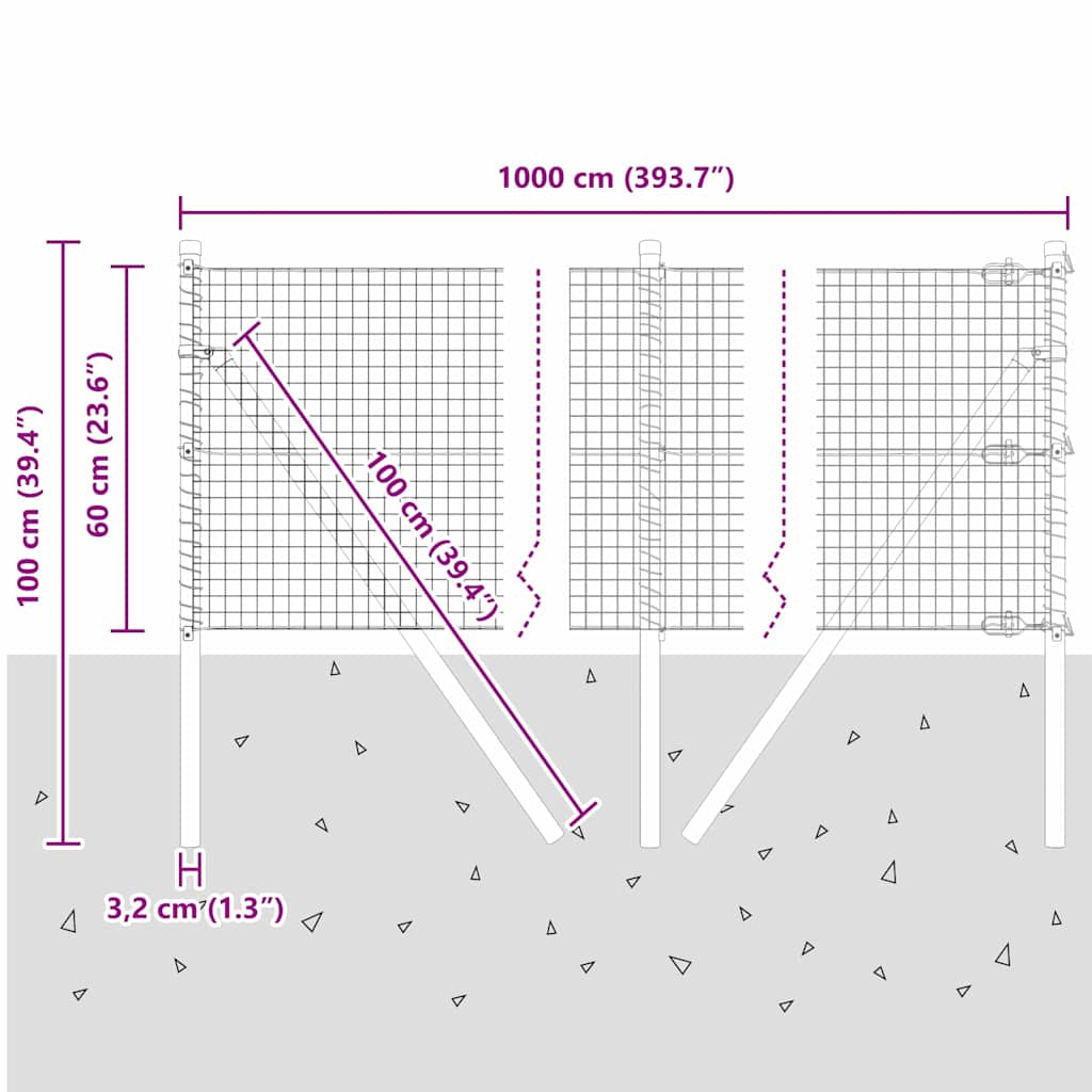 Temeljna zavarena žičana ograda 10 x 0,6 m Srebrna Mreža