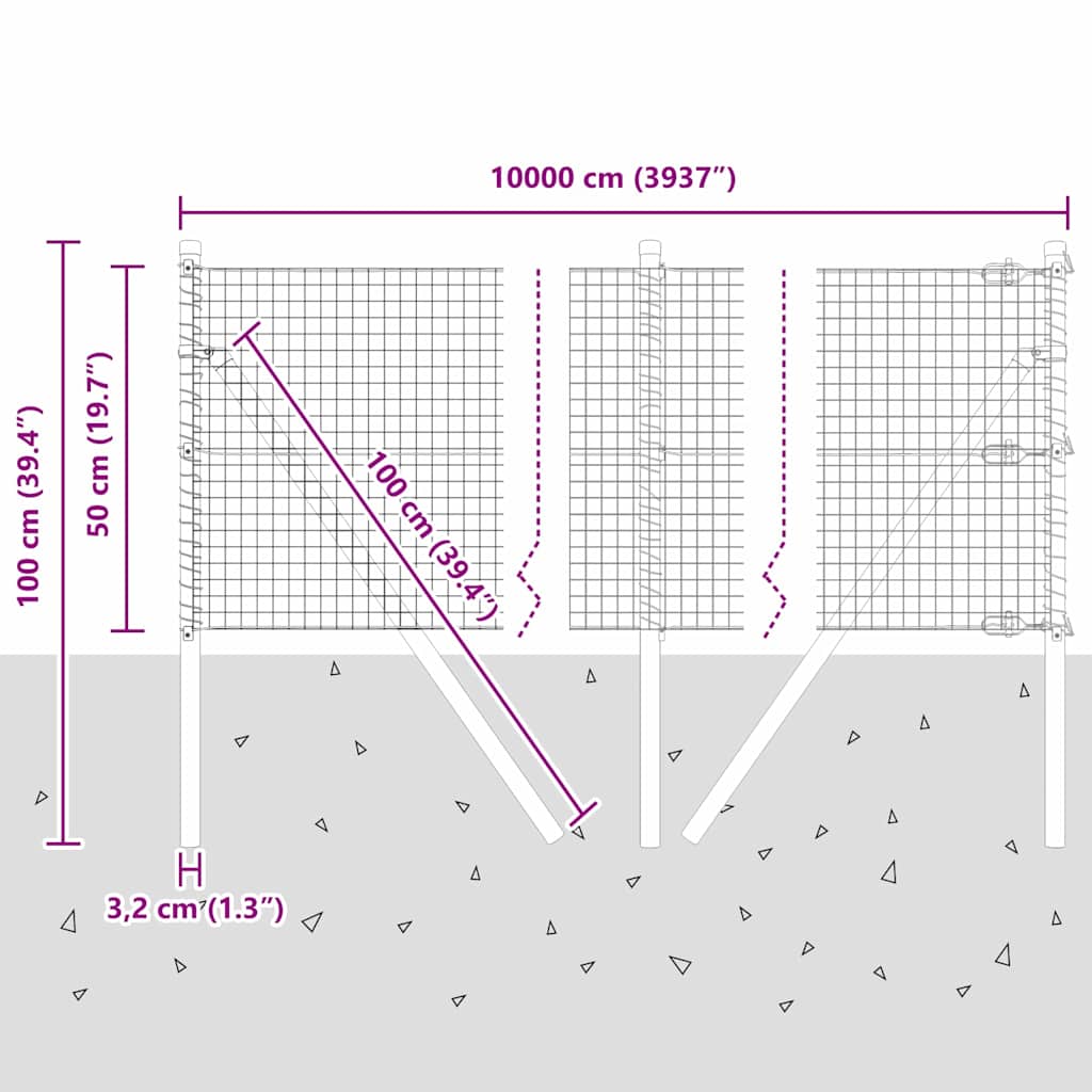 Temeljna zavarena žičana ograda 100 x 0,5 m Srebrna Mreža