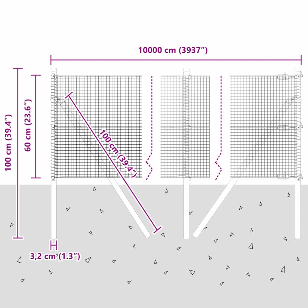 Temeljna zavarena žičana ograda 100 x 0,6 m Zelena Mreža