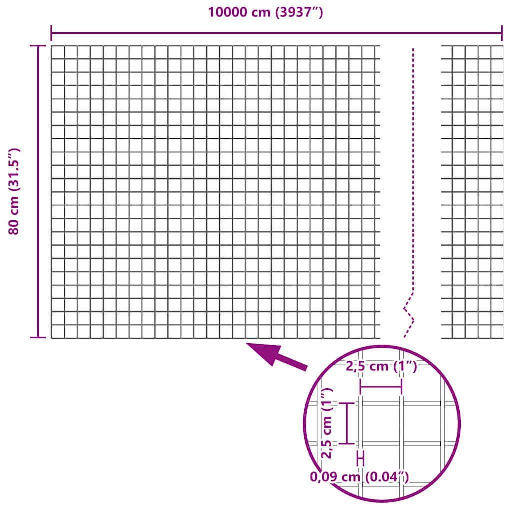 Temeljna zavarena žičana ograda 100 x 0,8 m (Š x V)