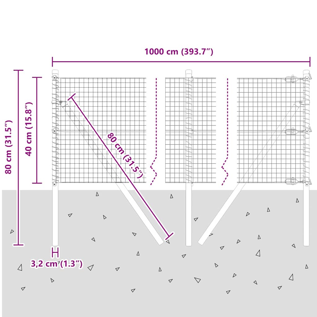 Temeljna zavarena žičana ograda 10 x 0,4 m Siva Mreža