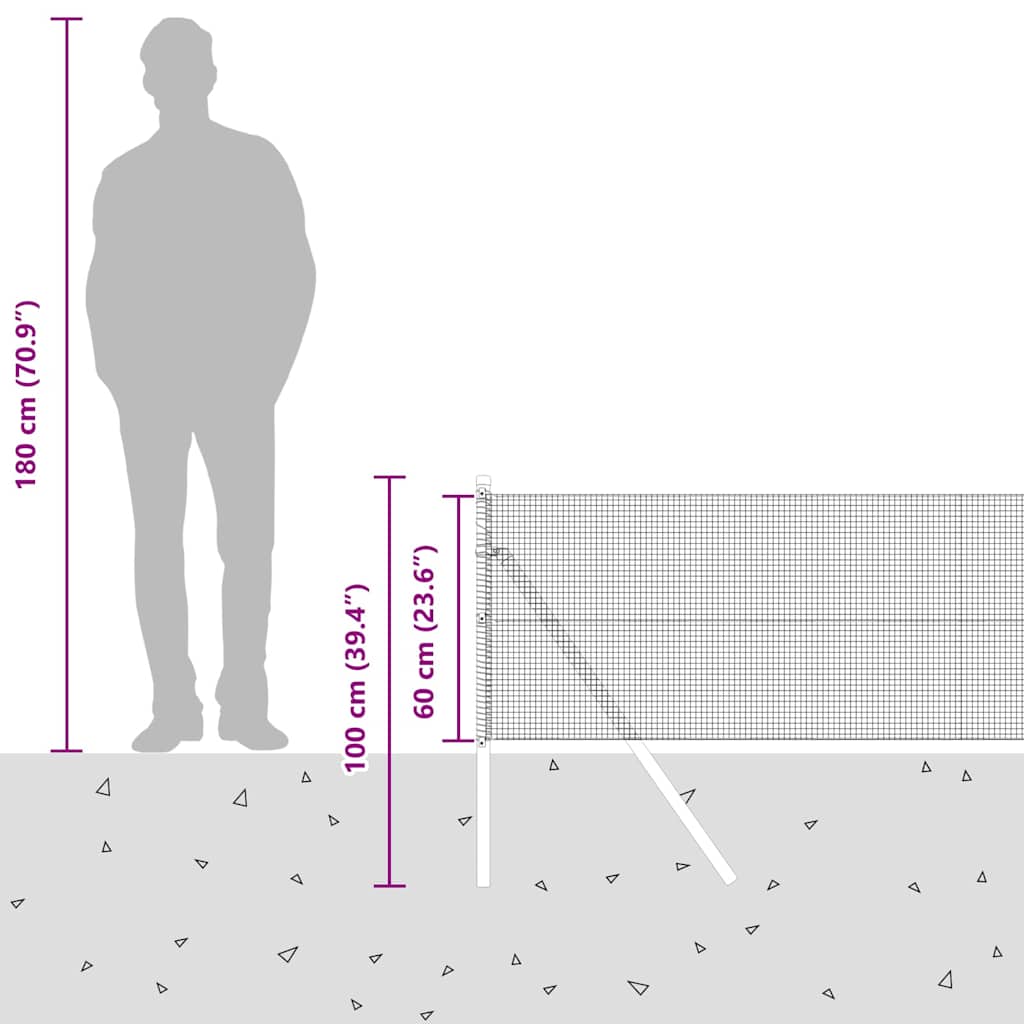 Temeljna zavarena žičana ograda 50 x 0,6 m Siva Mreža