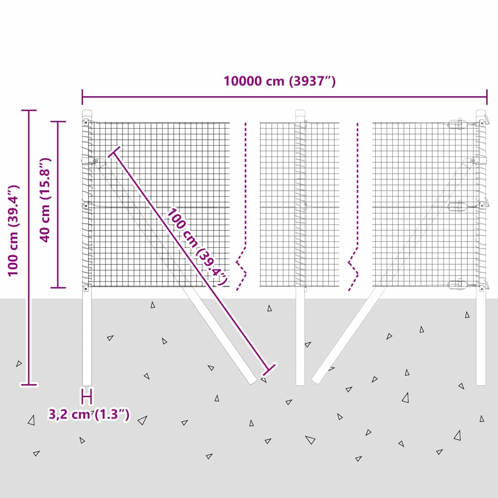 Temeljna zavarena žičana ograda 100 x 0,4 m Siva Mreža
