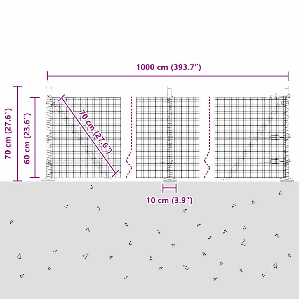 Zavareno žičano ogradno mreža s betonskom podlogom 10 x 0,6 m