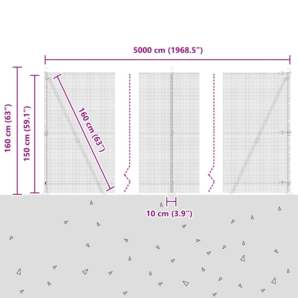 Zavareno žičano ogradno mreža s betonskom podlogom 50 x 1,5 m