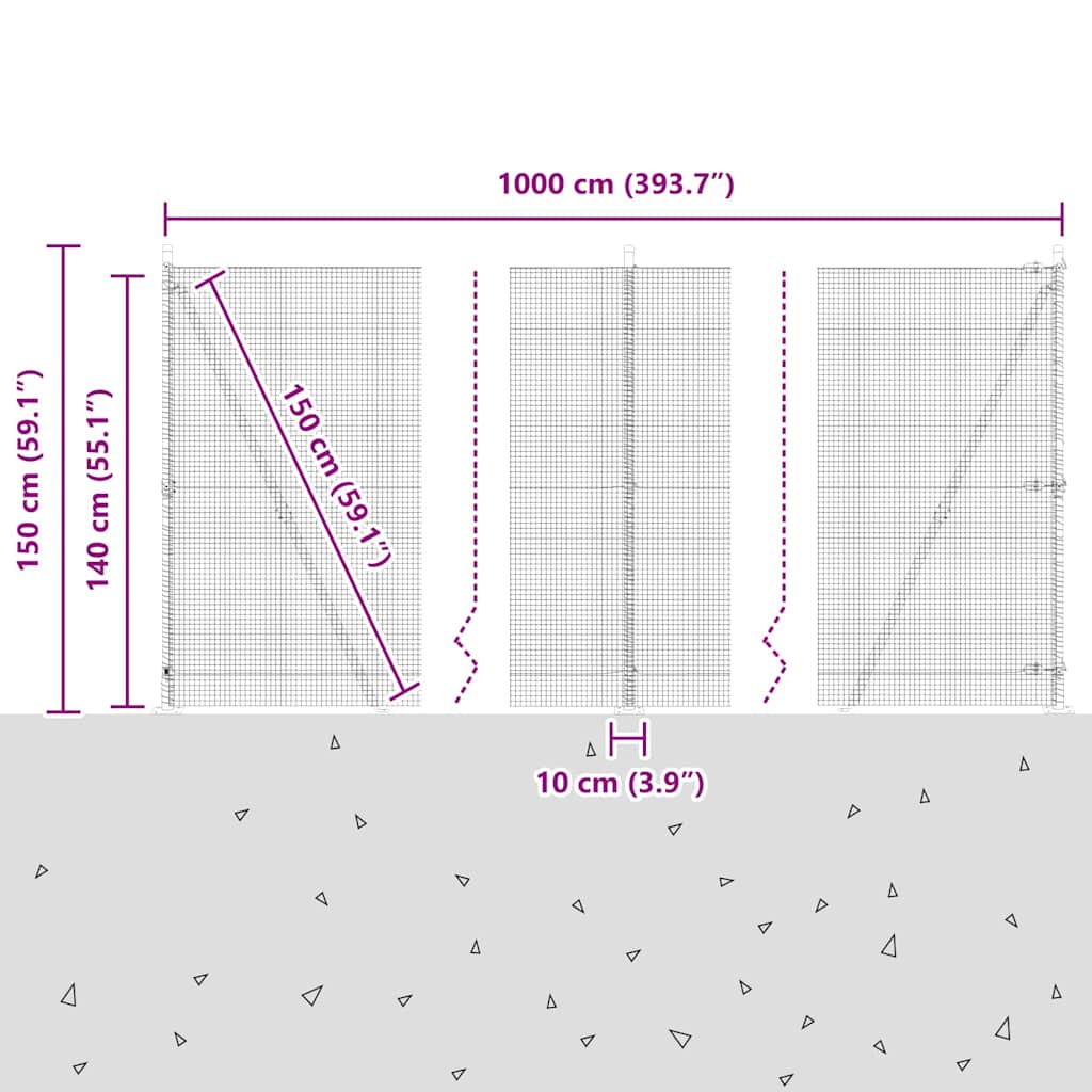 Zavareno žičano ogradno mreža s betonskom podlogom 10 x 1,4 m