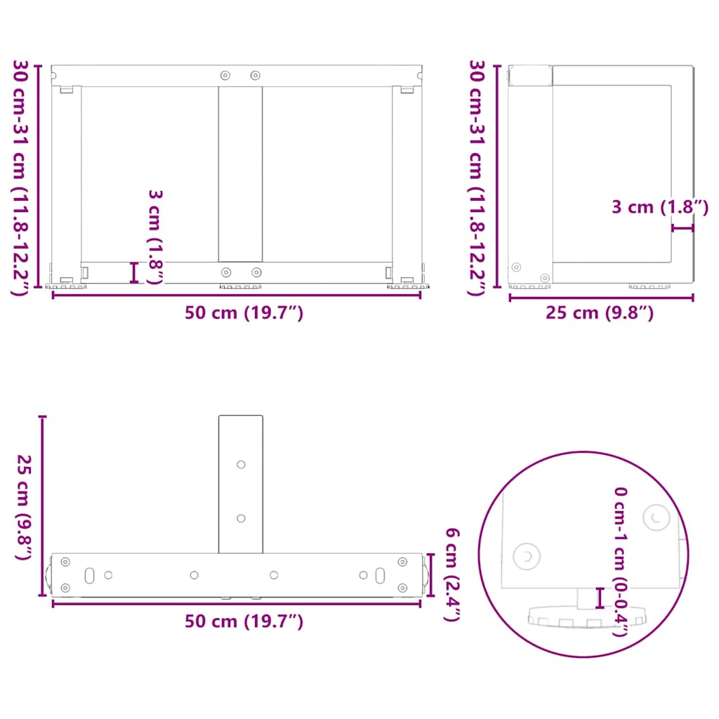 Noge za klub stolić T-oblika 2 kom antracit 50x25x(30-31) cm čelik
