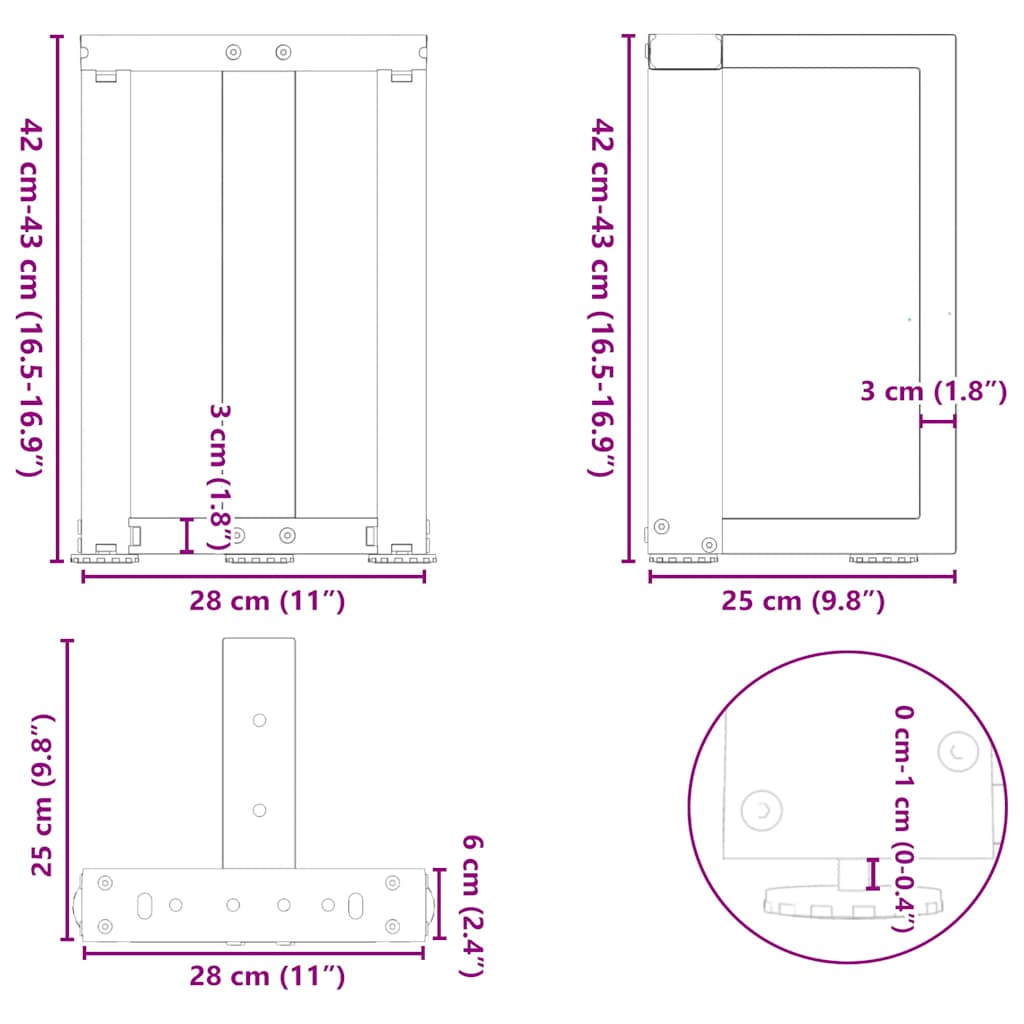 Noge za klub stolić T-oblika 2 kom Crne 28x25x(42-43) cm Čelik
