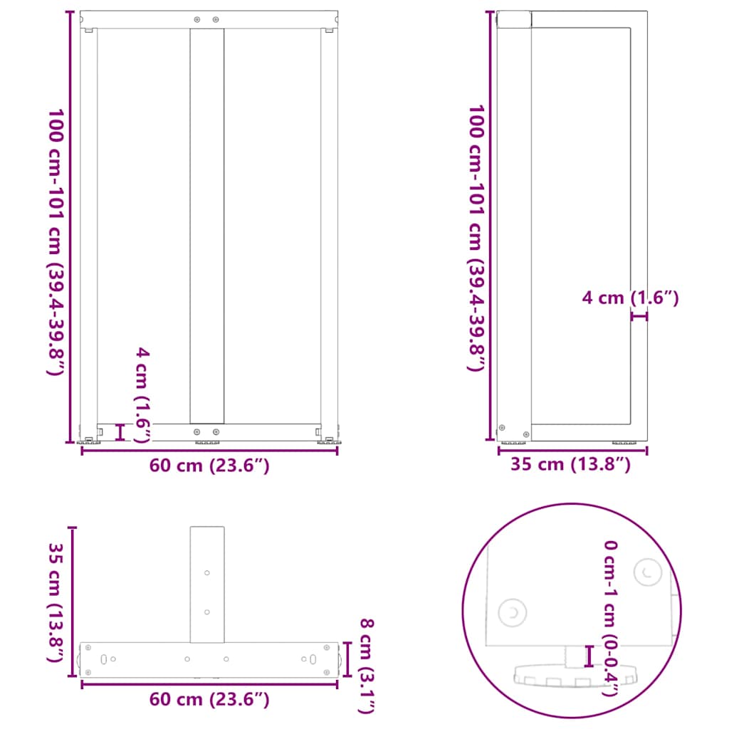 Noge za barski stol T-oblika 2 kom antracit 60x35x(100-101) cm čelik