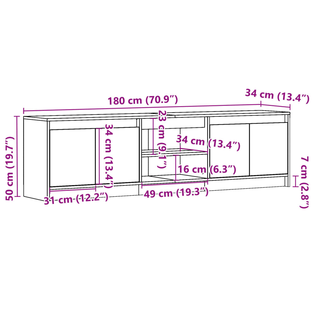 TV ormarić s LED svjetlima boja hrasta 180x34x50 cm drveni