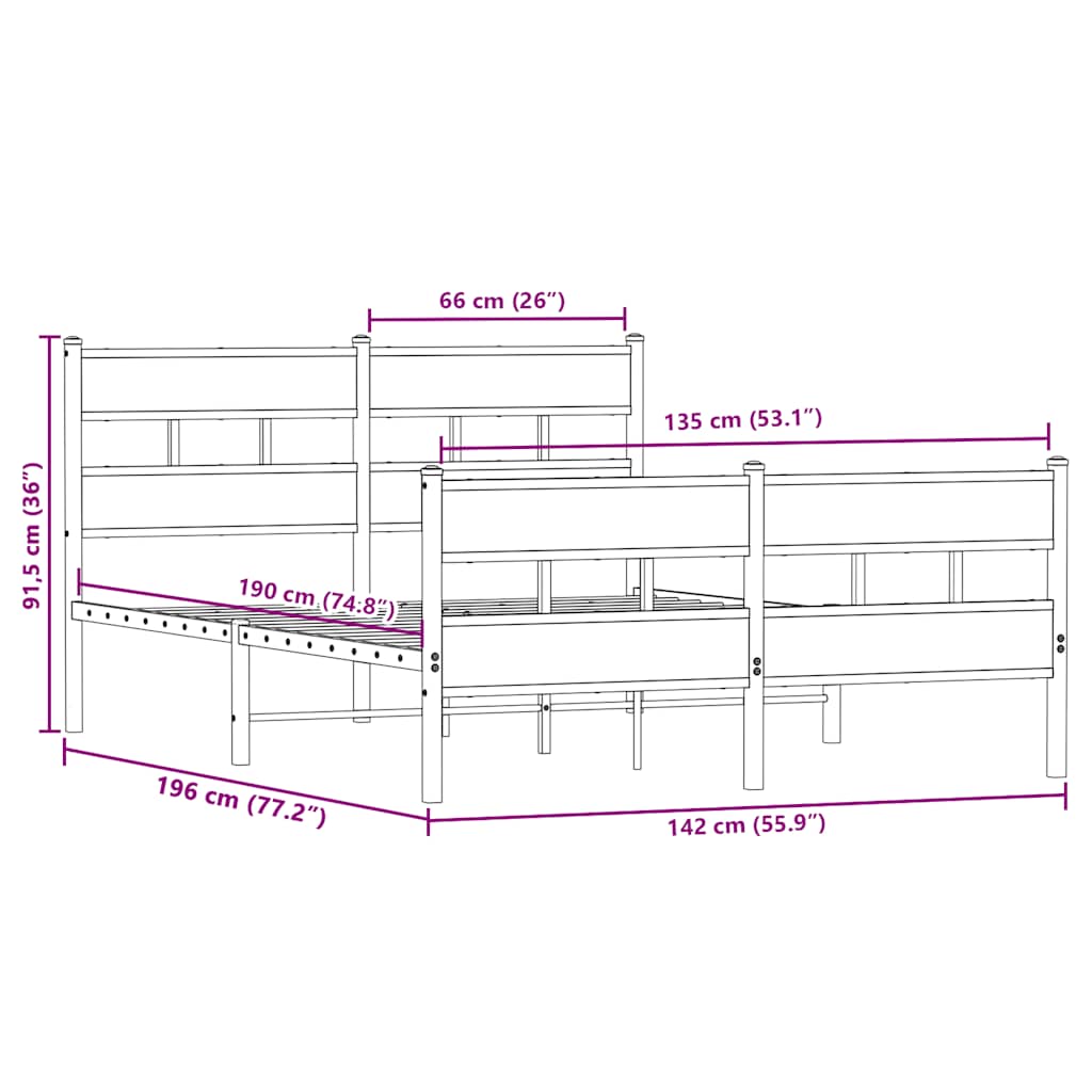 Metalni okvir kreveta bez madraca boja hrasta sonome 135x190 cm