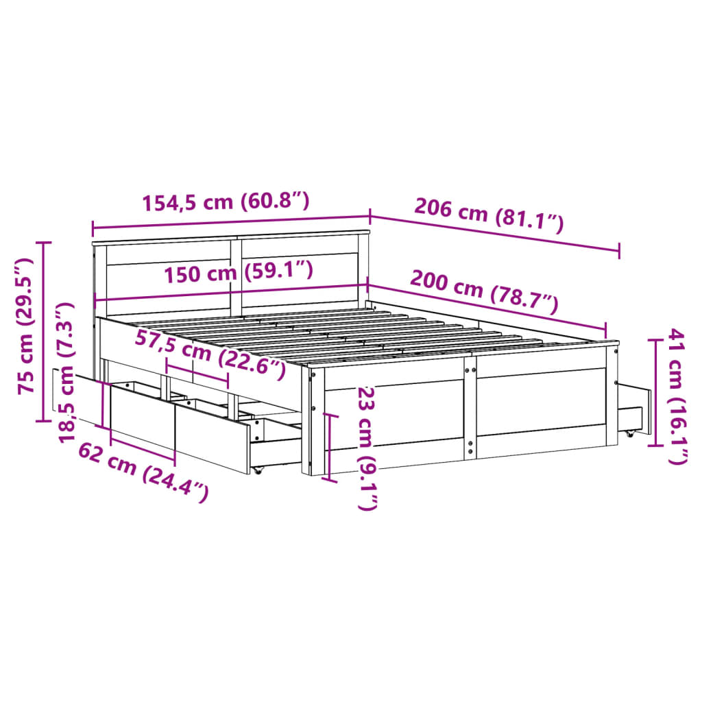 Okvir kreveta bez madraca s uzglavljem 150x200 cm od borovine