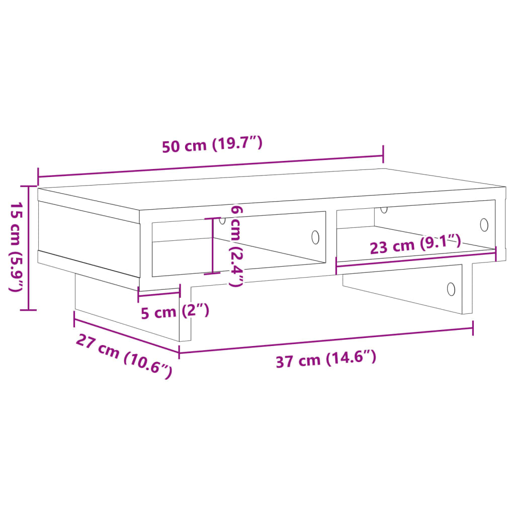 Stalak za monitor crni 50 x 27 x 15 cm od konstruiranog drva