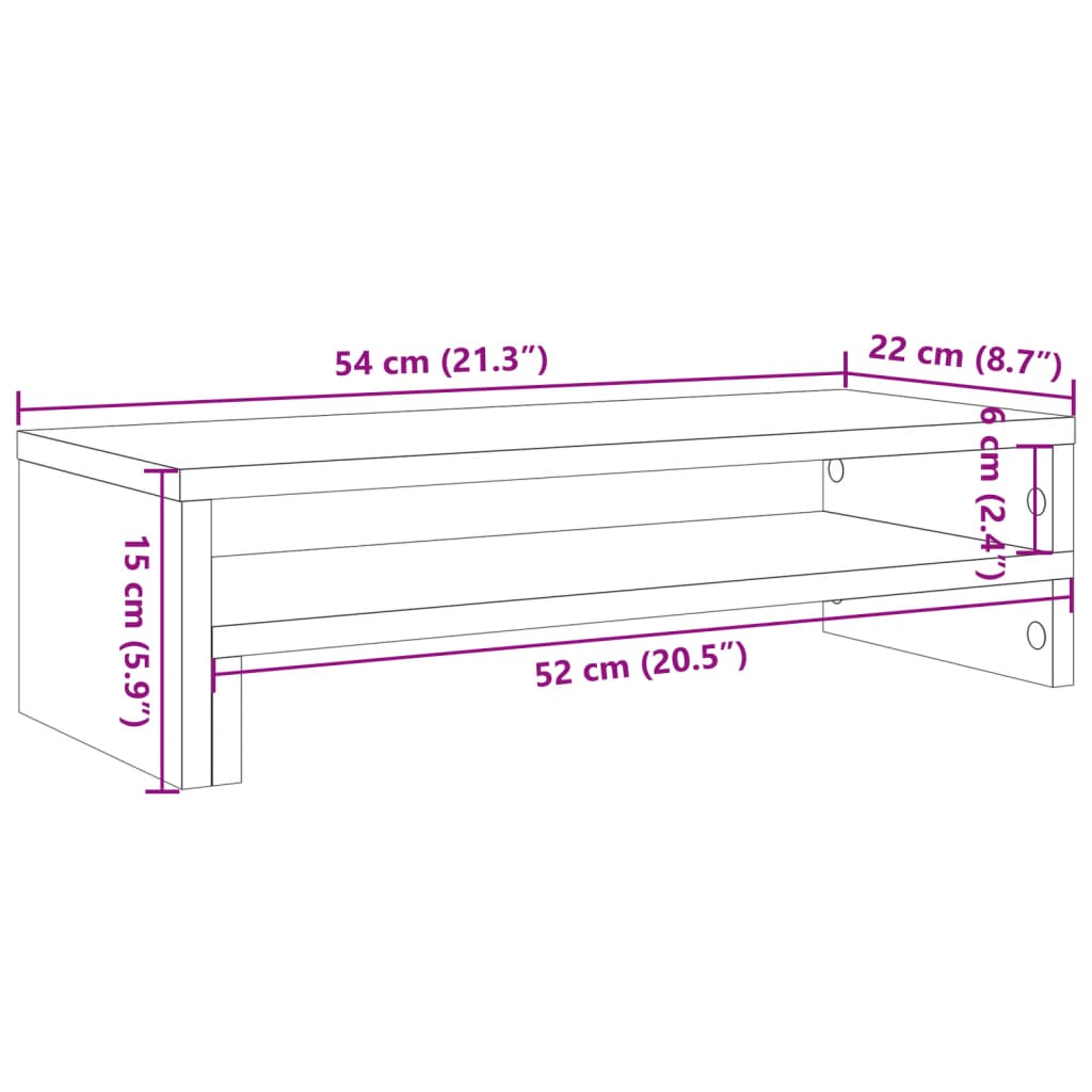Stalak za monitor boja dimljenog hrasta 54x22x15 cm drveni