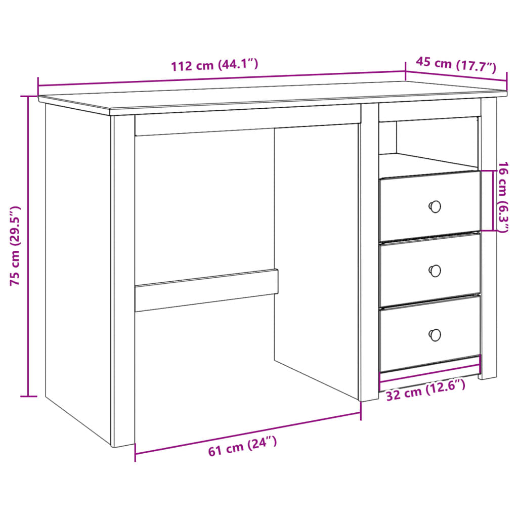 Radni stol PANAMA 112 x 45 x 75 cm od masivne borovine