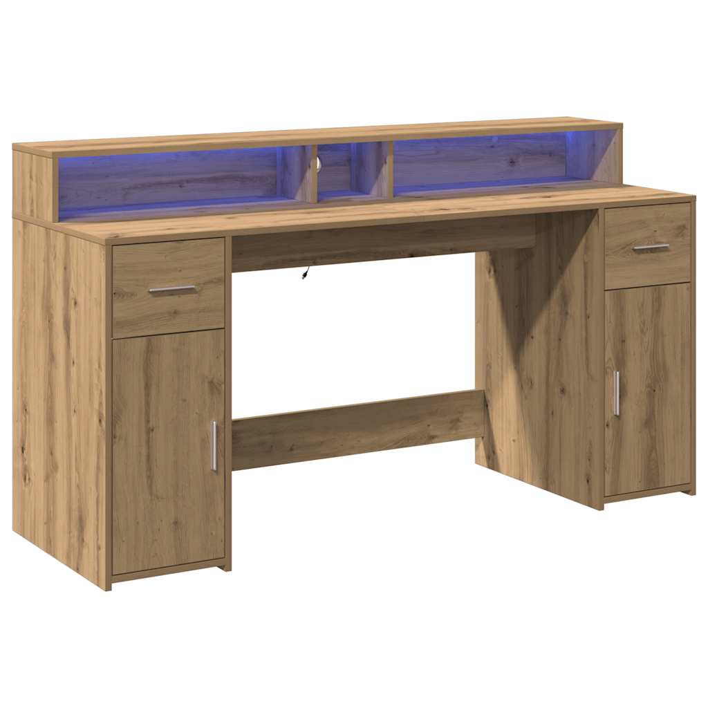 Radni stol s LED svjetlima 160x55x91 cm konstruirano drvo