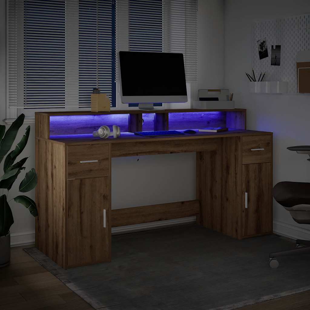 Radni stol s LED svjetlima 160x55x91 cm konstruirano drvo